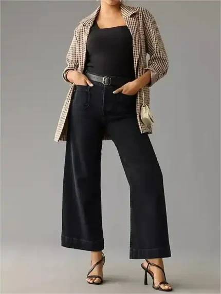 👖Tummy Control Cropped Wide-Leg Jeans